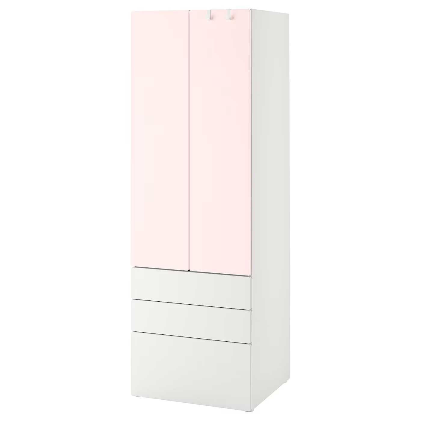 Dulap IKEA copii 3 sertare albe, 2 usi roz cu manere albe 60x57x181 cm