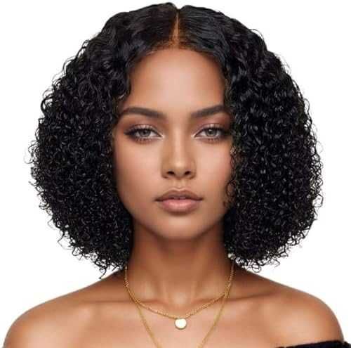 Нова Къса къдрава афро перука без лепило, естествен вид, дълбоки вълни
