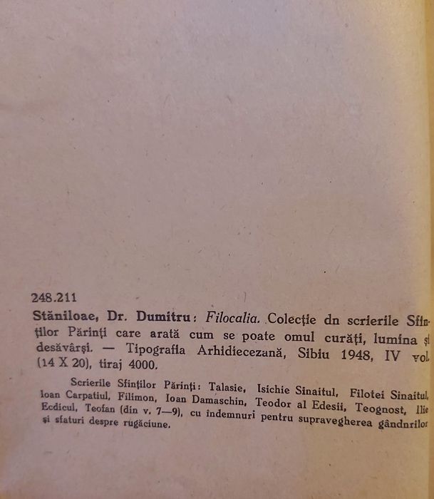 Filocalia, editie foarte rară, princeps, de colecție, Sibiu 1948
