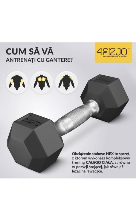 Set 2x Gantera din fonta gantera cauciucata HEX, pentru antrenament la
