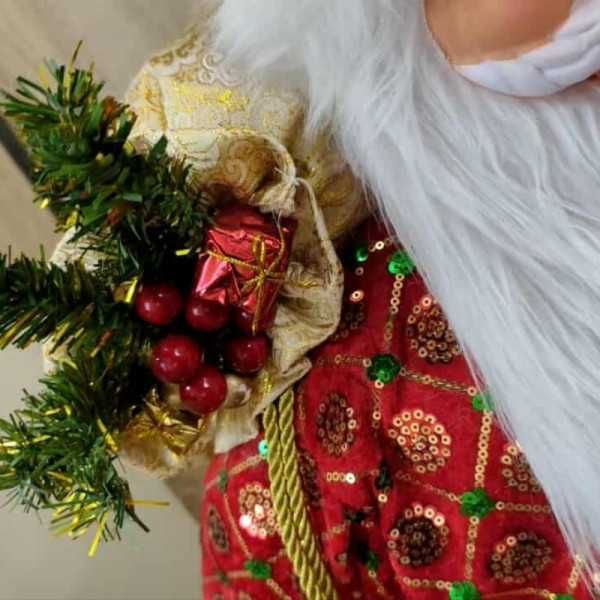 Голям Дядо Коледа с червено палто , торба и фенер, 70х25 см