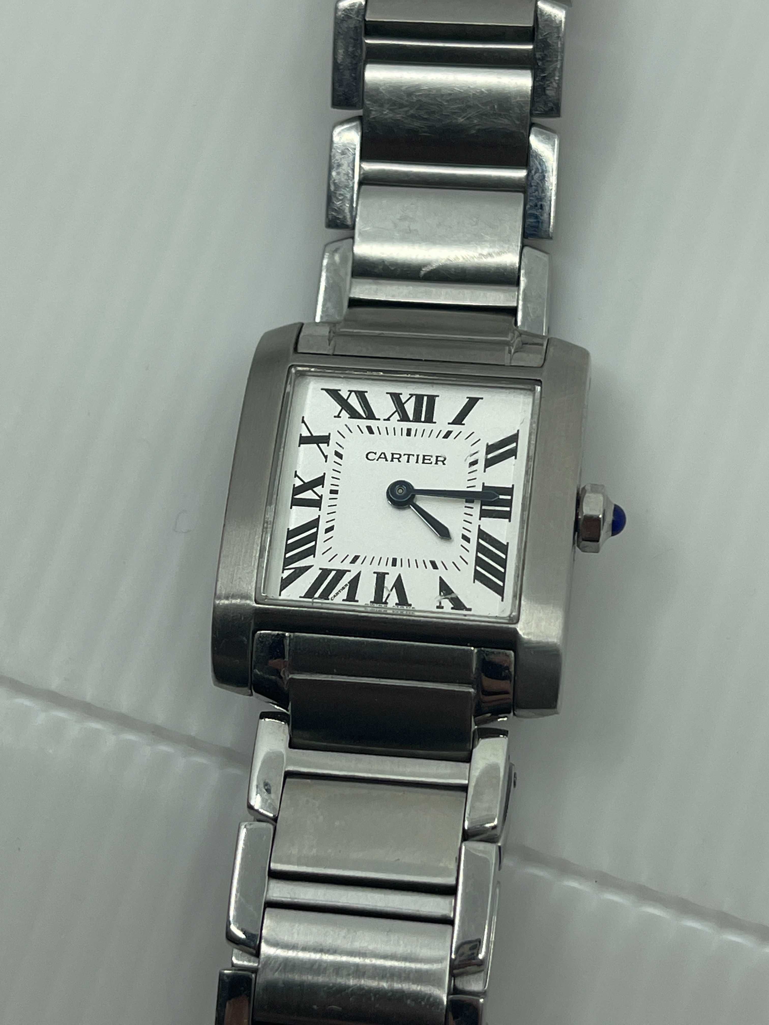 Ceas Cartier Tank Francaise, 28mm, Safir + Otel Inoxidabil