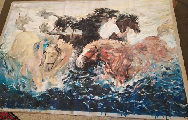 Большая картина "Купание с лошадьми"