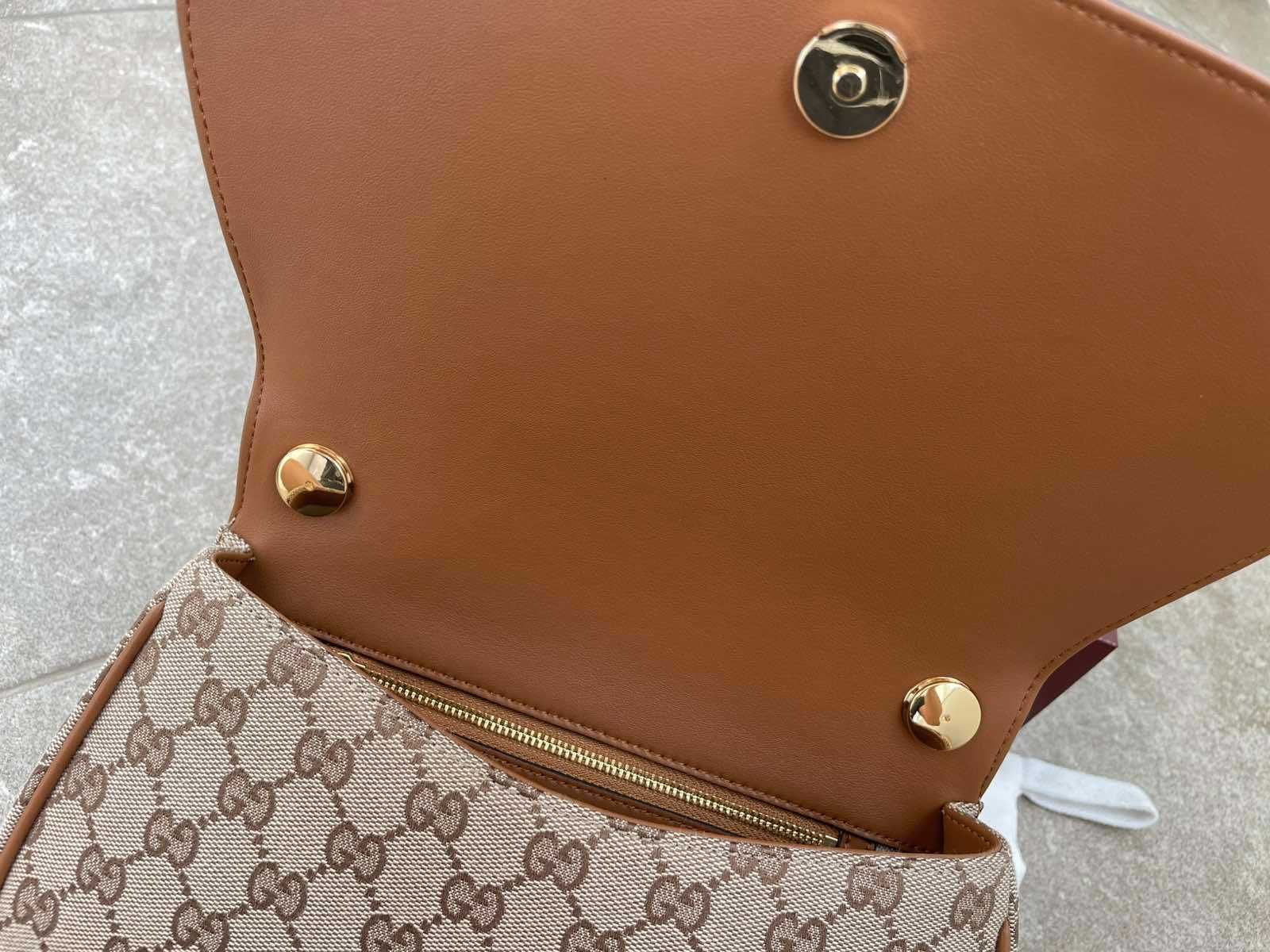 Gucci Чанта Blondie Гучи Кафявa Кожа Canvas Горна Дръжка Оригинална