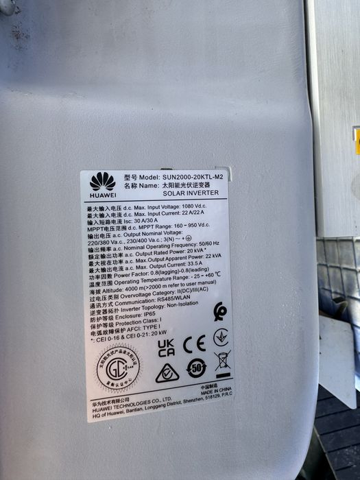 Invertor fotovoltaic Huawei SUN2000-20KTL-M2 20kW trifazic WiFi inclus
