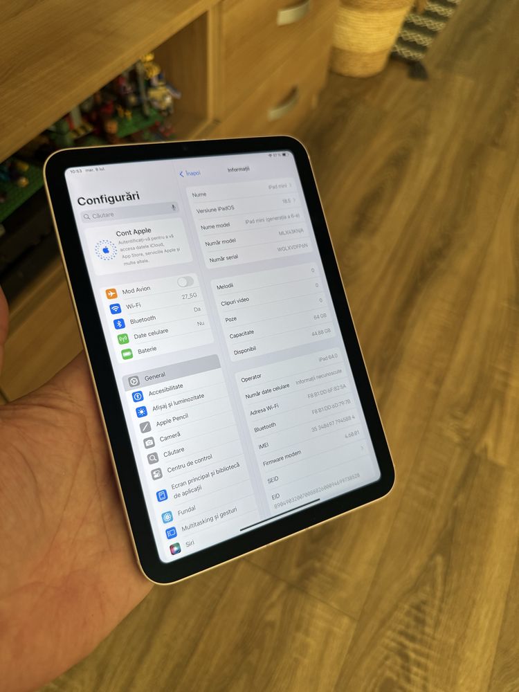 iPad mini gen 6, Cellular, Rose, 128Gb, iOS 18.5, SIM, bat 100%, NOUA