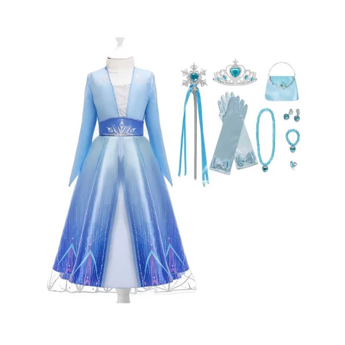 Rochie/rochita, Costum Elsa din Frozen cu accesorii, serbari, 7-8 ani