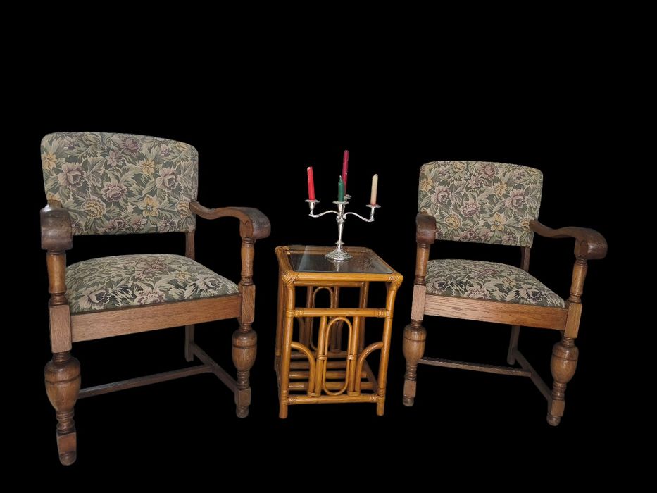 Set fotolii din lemn masiv cu tapiserie florală