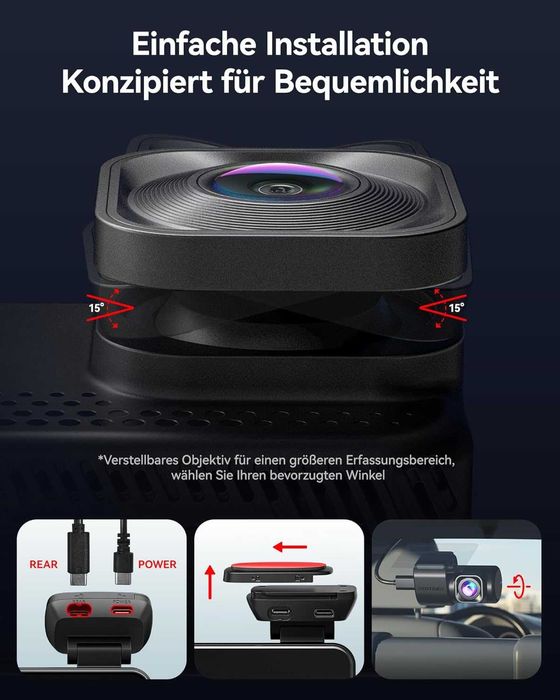 REDTIGER VC70 Dashcam, двуканална камера 4K предно и 2.5K задно видео