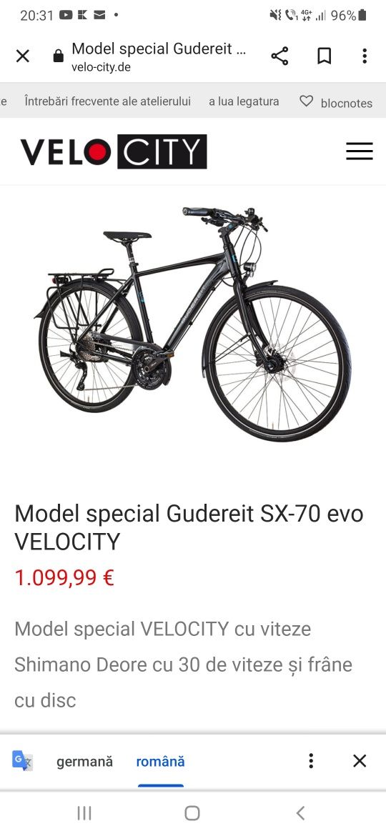 Vând bicicletă trekking GUDEREIT SX70 Evo