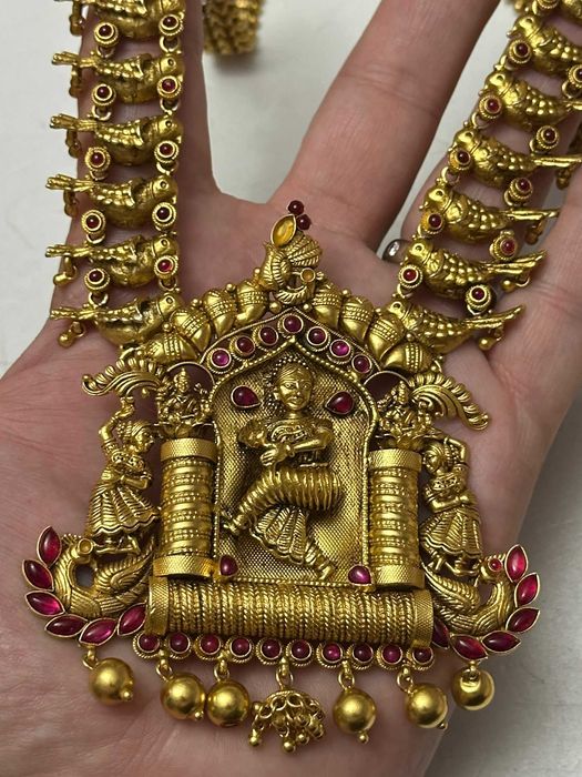 COLIER ARGINT 925 aurit + 76 Rubine - Traditional Indian - KAASUMALA !