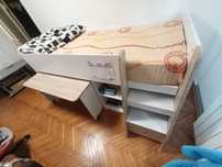 Pat tineret 204x120x107 cm, Birou pe role 115x65x75 cm, Sonoma/Alb