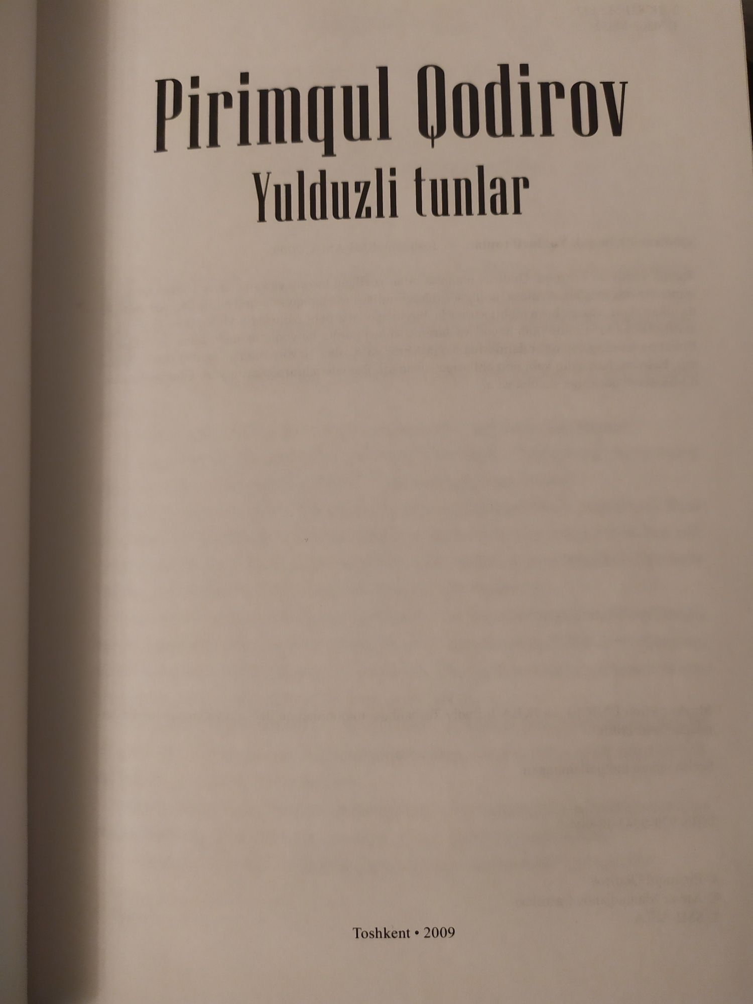 Yulduzli tunlar romani, Pirimqul Qodirov