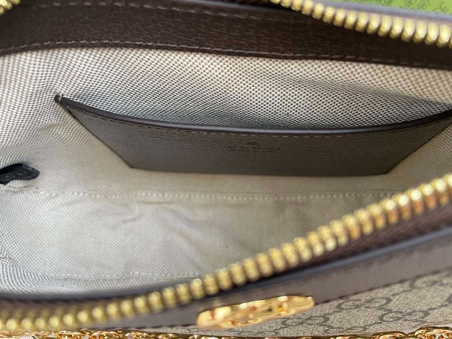 Гучи Бежова Canvas Чанта Ophidia За Рамо Оригинална Кожа Синджир Gucci