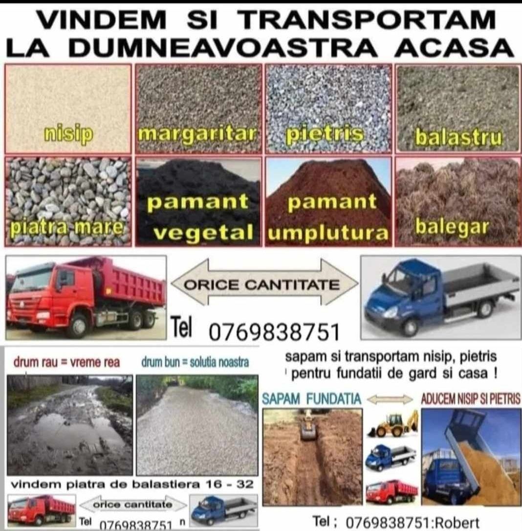 Transport NON-STOP nisip piatră pământ negru chișai bălegar cal vacă