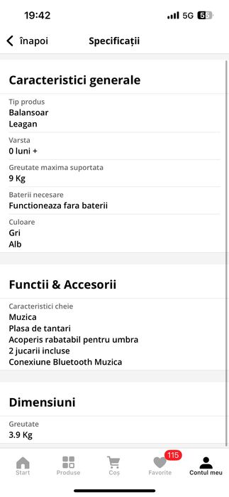 Leagan Electric Multifunctional Pentru Bebelusi cu Acoperis, Rabatabil