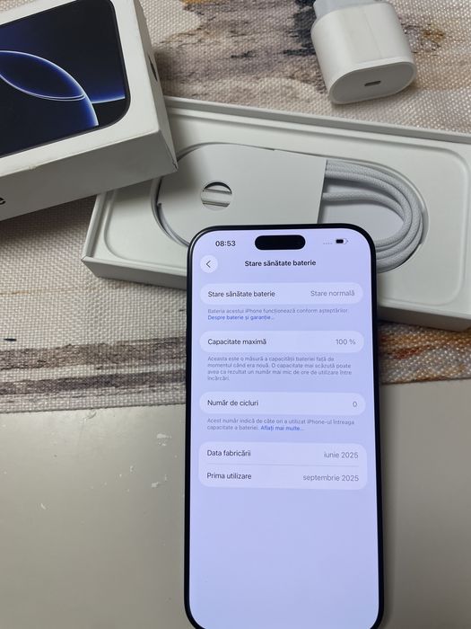 Iphone 16 pro max, 256 GB, nou, 100% baterie, 0 cicluri incarcare. IM