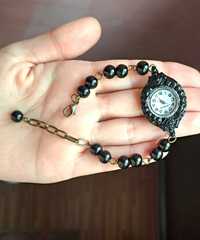 REDUCERE ceas damă negru gothic ceas de mână perle negre nou funcționa