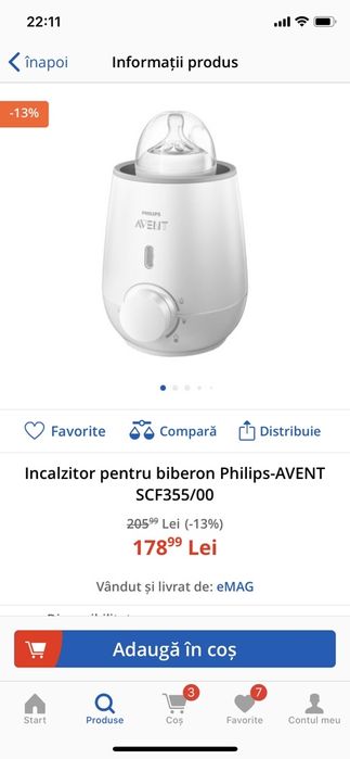 Încălzitor pentru biberon Philips Avent