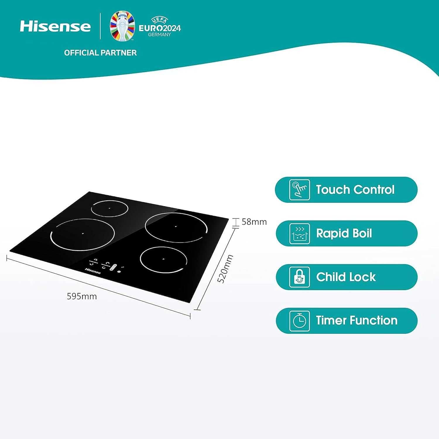 Индукционен котлон за вграждане Hisense I6421C 60см с 4 отделения