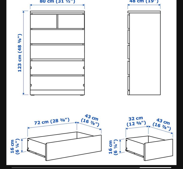 Comoda Ikea model Malm cu 5 sertare