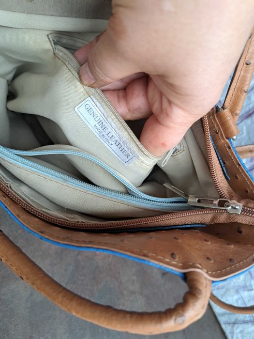 дамска чанта,раница,синя,кожена-естествена кожа