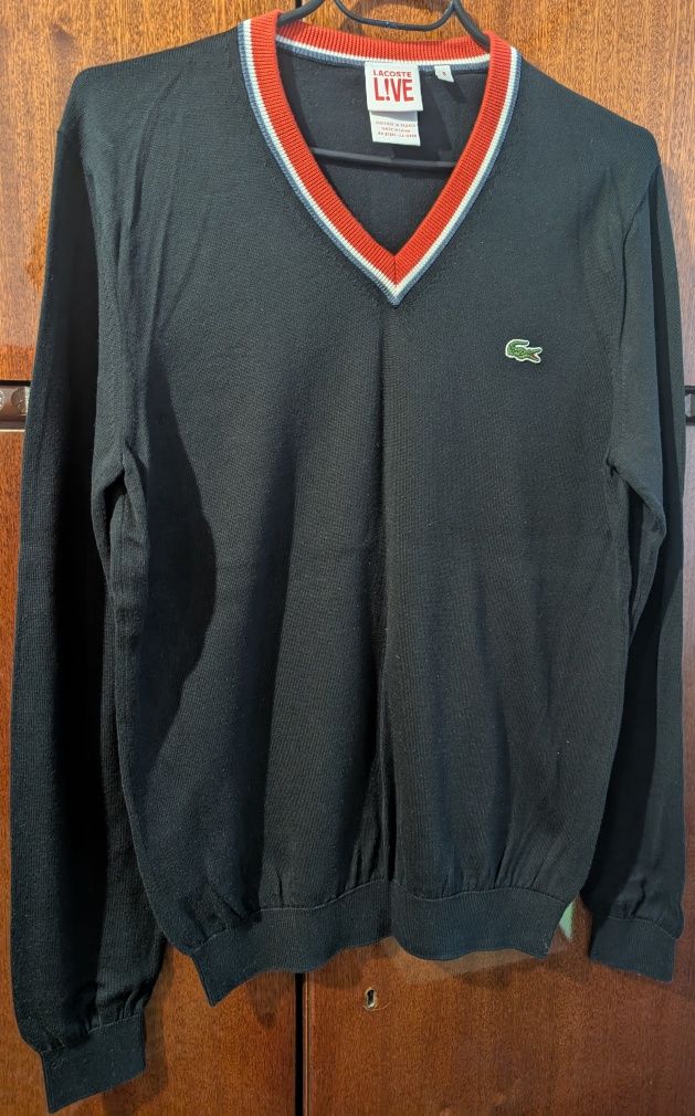 Пуловер Lacoste, черен, V-neck