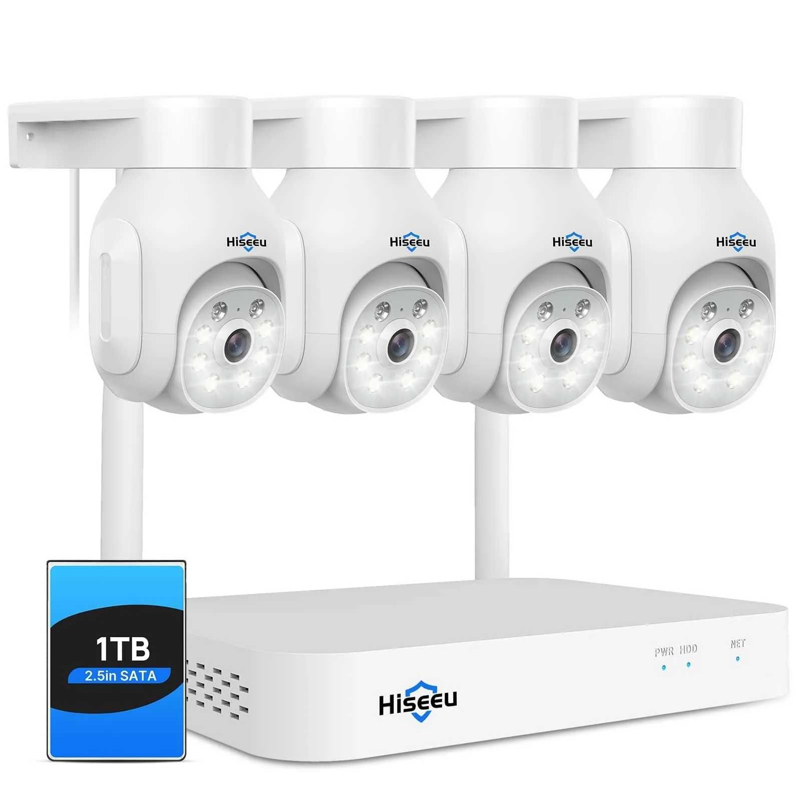 Hiseeu 5MP PTZ система IP66 4 бр. WiFi камери, 1TB диск, 4K 10CH NVR