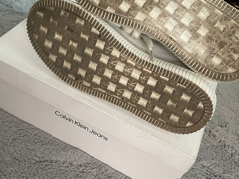 Adidasi Calvin Klein albi piele naturala