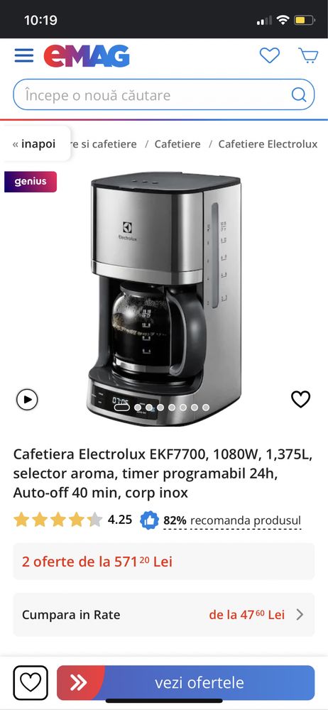 Cafetiera Electrolux EKF7700, 1080W, 1,375L,