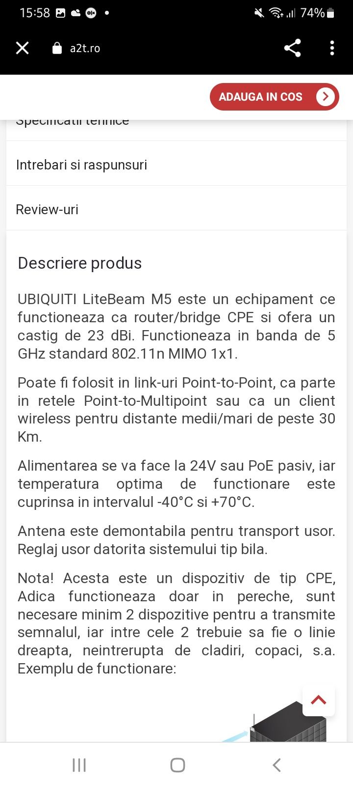 Antena Router/Bridge wireless 5 Mhz 23 dBi Ubiquiti LiteBeam M5