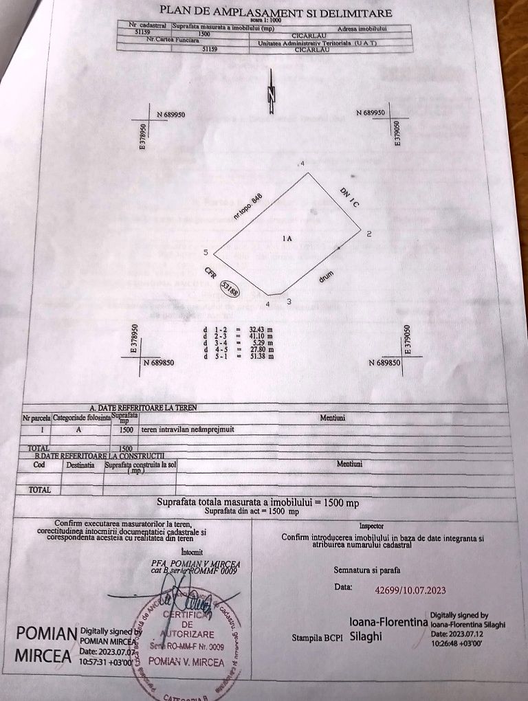 15 arii teren,deschidere la sosea E58 Cicărlau Vanzare sau închiriere