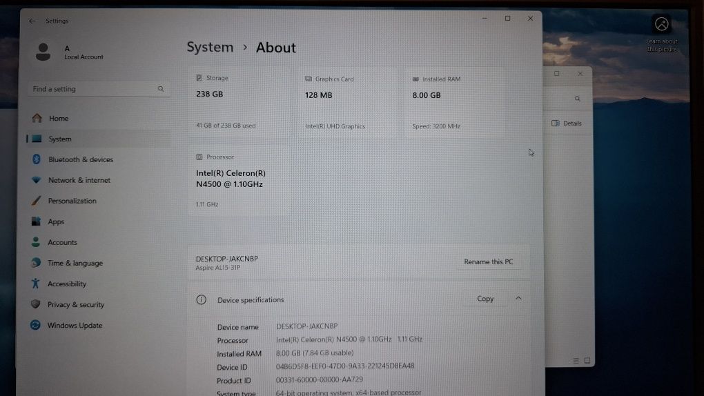 Laptop Aspire Lite 15