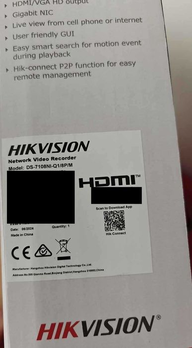 NVR Hikvision 8 canale POE, 6 MP model DS-7108NI-Q1/8P/M Garantie Nou