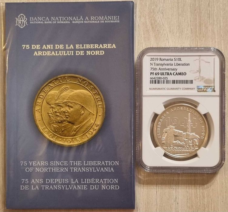 Moneda BNR 10 lei argint eliberarea Ardealului gradata NGC PF 69