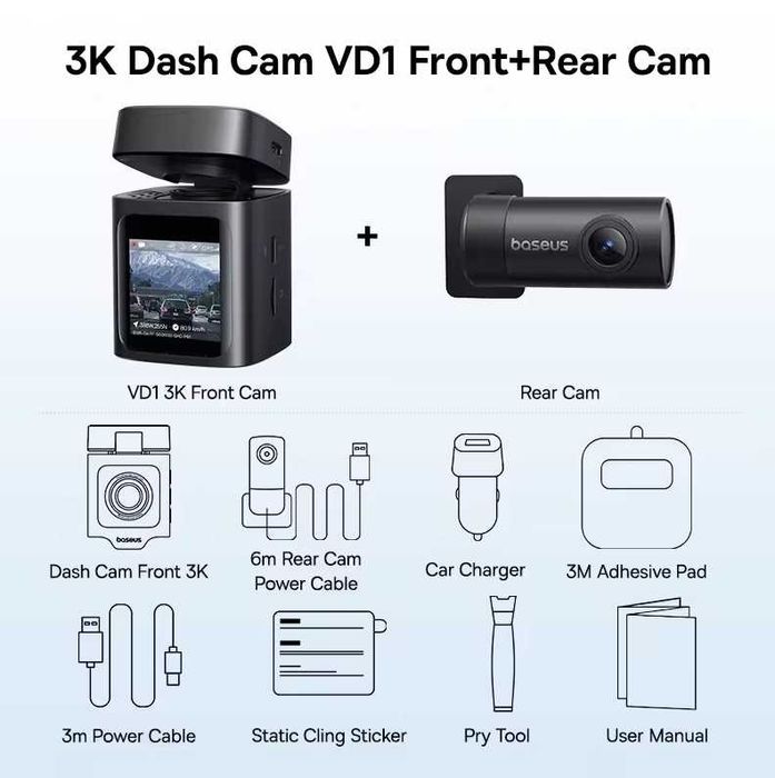 Baseus PrimeTrip VD1 dashcam / видео регистратор - предна и задна