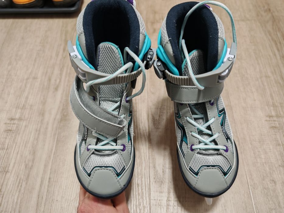 Patine Gheata Decathlon Oxelo FIT 100 Gri-turcoaz Fete reglabile 32-35