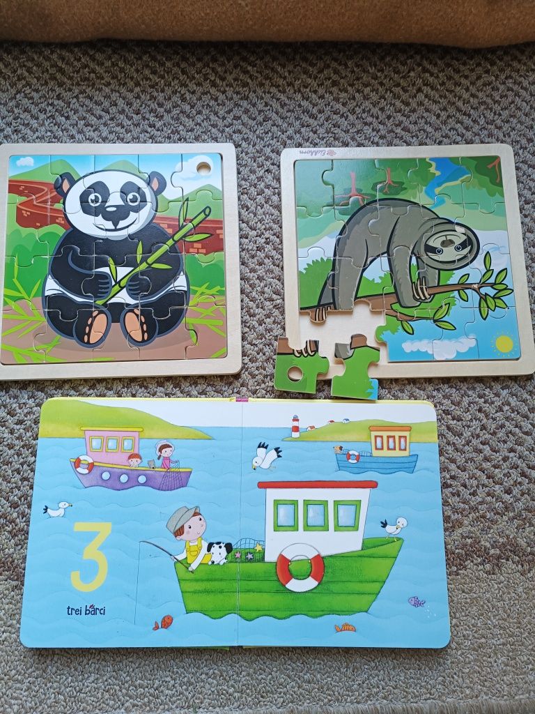 Lot jucarii: jucarie interactiva Chicco, 3 puzzle  2-3 ani, 2 carti