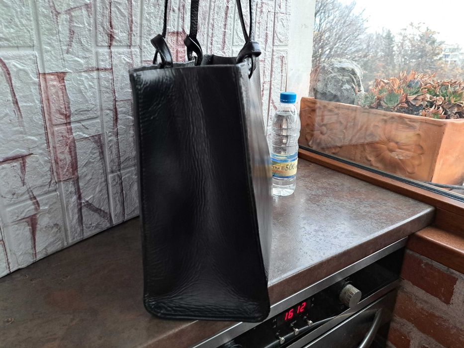 дамска чанта ZARA,черна кожена чанта,зара-естесвена кожа