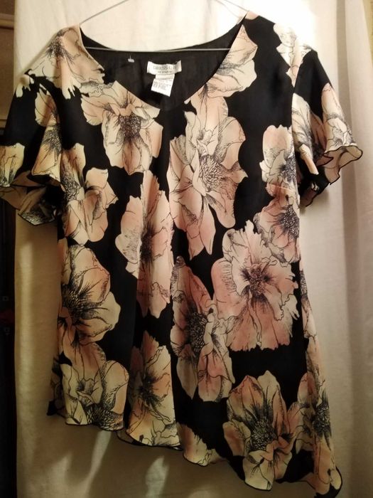 Compleu fusta lila si bluza matase cu model floral