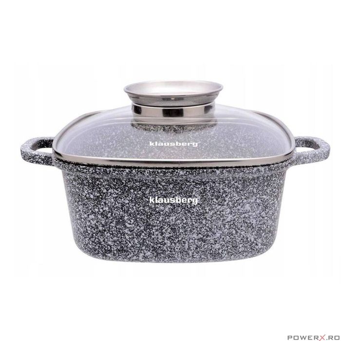 Vas pentru cuptor termorezistent, strat antiaderent marmura, cu capac,