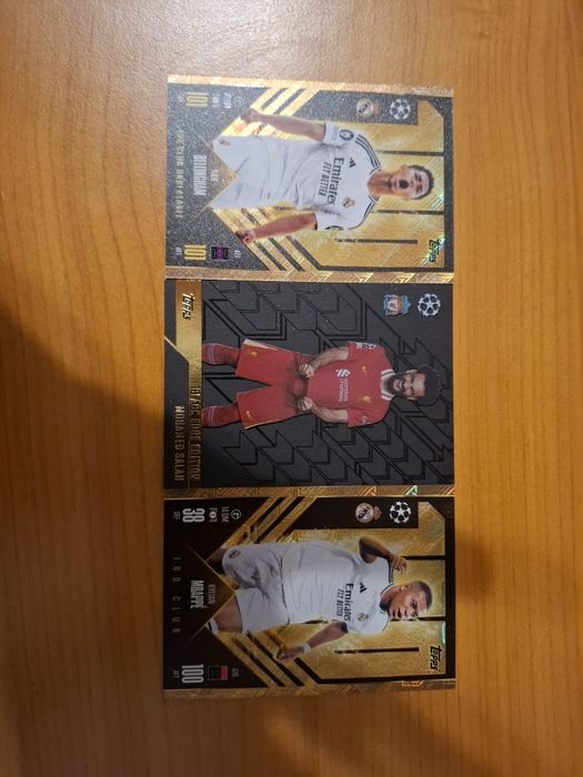 Topps Match Attax –Bellingham  101 Club, Salah Black Edge, Mbappé 100