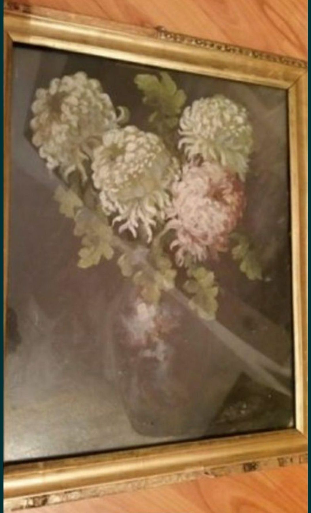 Tablou crizanteme nesemnat, foarte vechi, posibil Luchian sau Aman