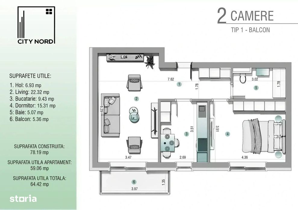 Apartament cochet 2 camere,59mp - Zona linistita si accesibila!