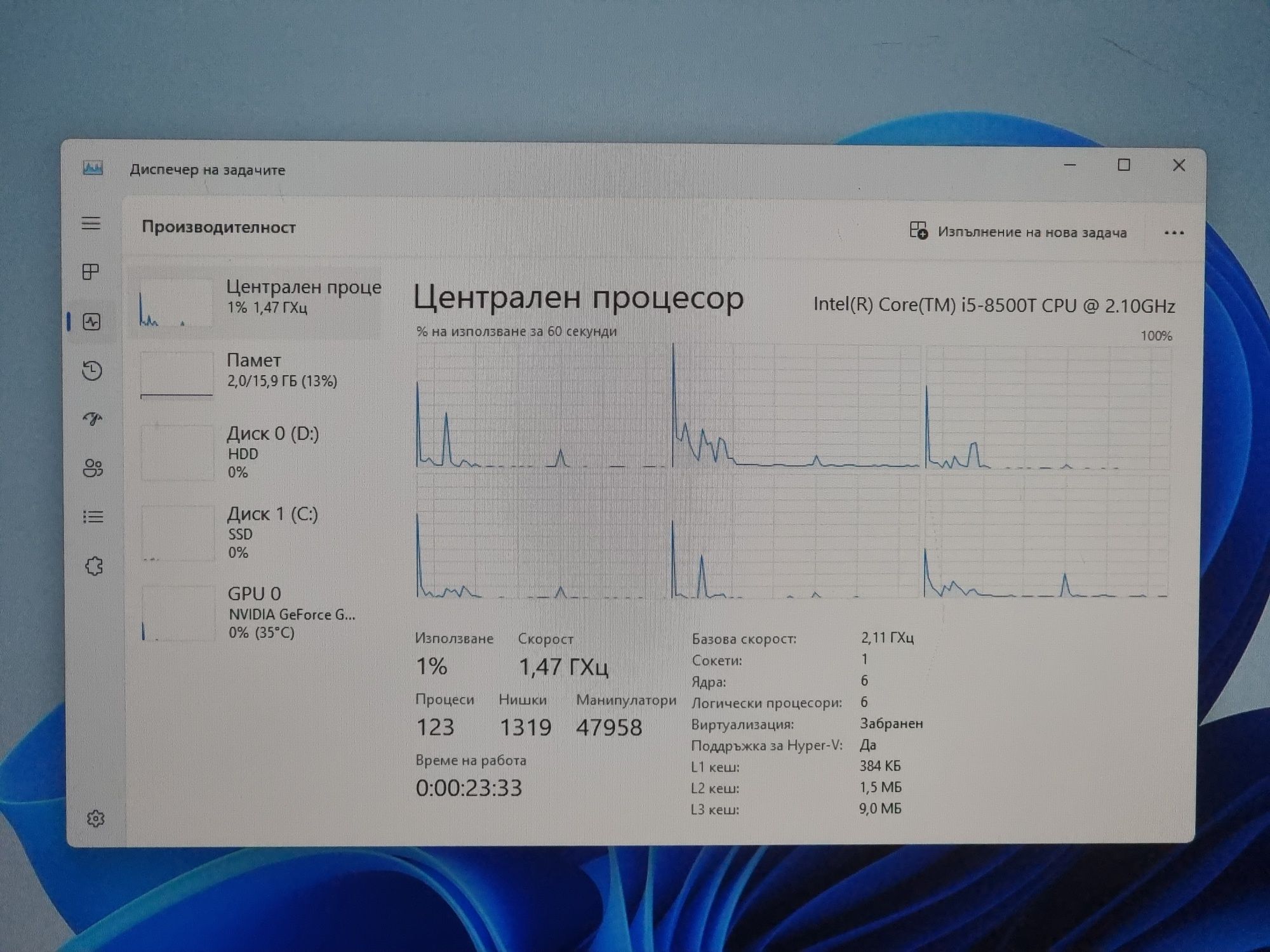Геймърски Компютър/I5 8500/16GB RAM/SSD-256GB+500GB/GTX 1060 6GB
