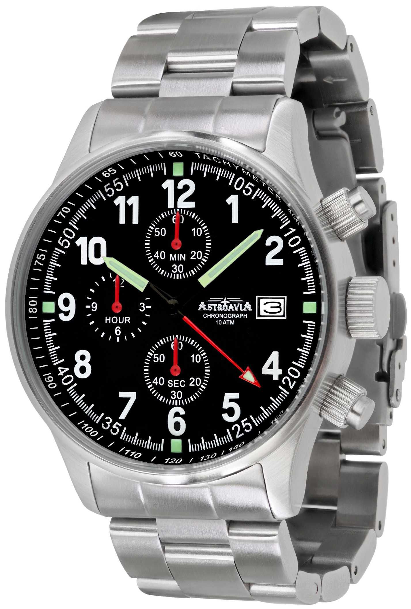 ASTROAVIA Ceas de Mana Aviator Pilot Cronograf Quartz Japonez WR100m