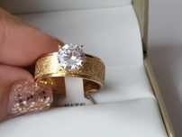 Gr29,inel placat aur 14k, model logodna, lat, zirconiu alb, superb