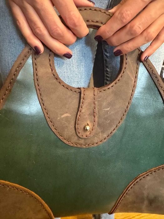 Geanta piele handmade verde - maro
