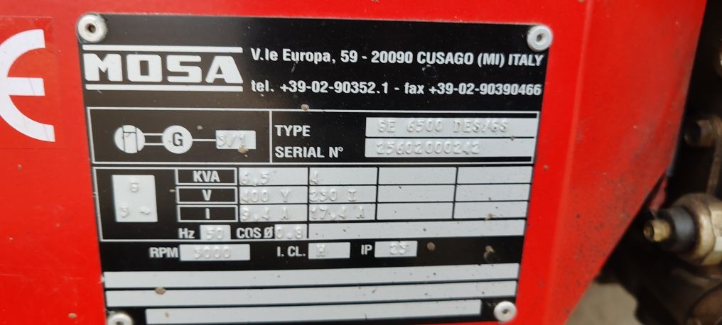 Generator marca Mosa diesel curent 380 și 220. Pornire la cheie