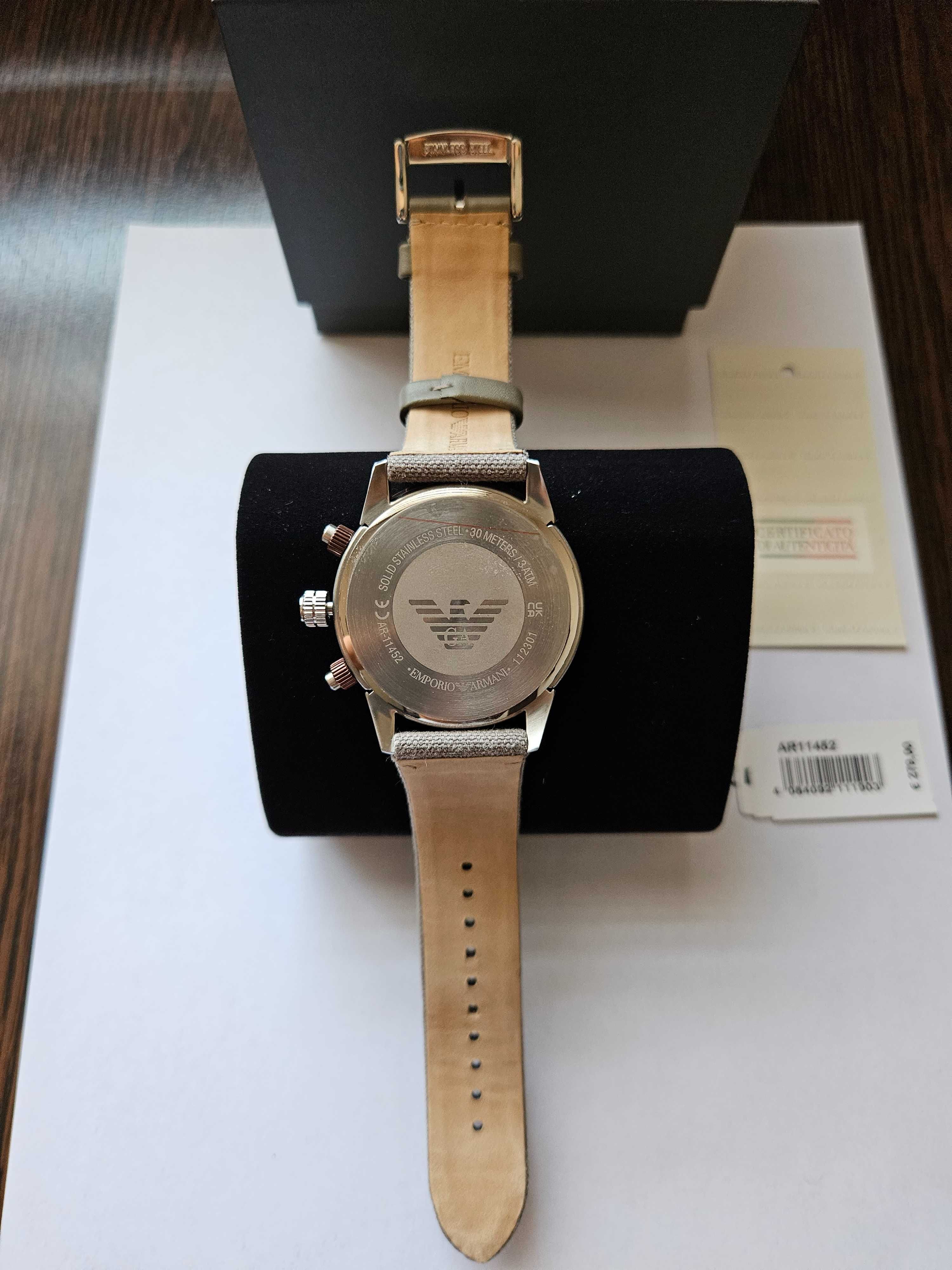 Ceas barbati Emporio Armani AR-11452 alb / curea material bej + gri